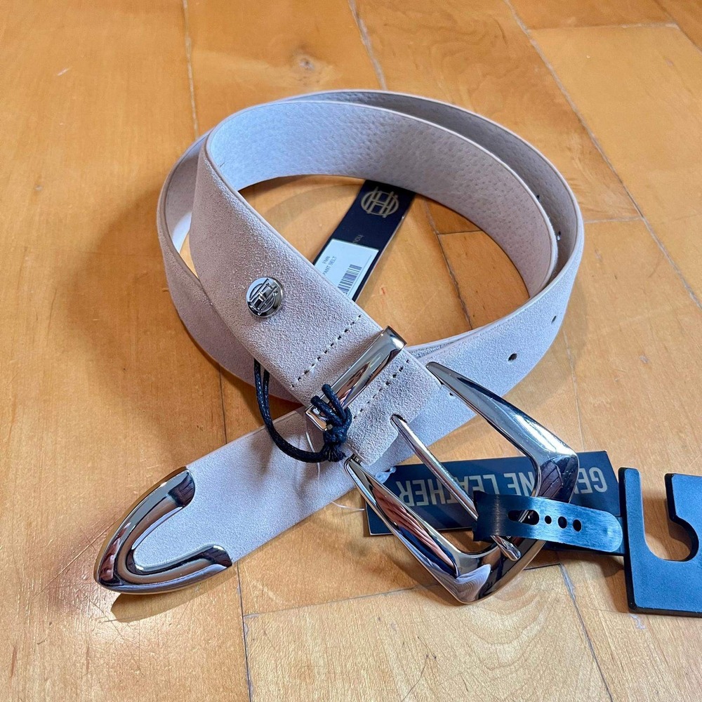 House of Harlow NEW Leather Belt Womens 34MM Sand Suede Western Silver Hardware
